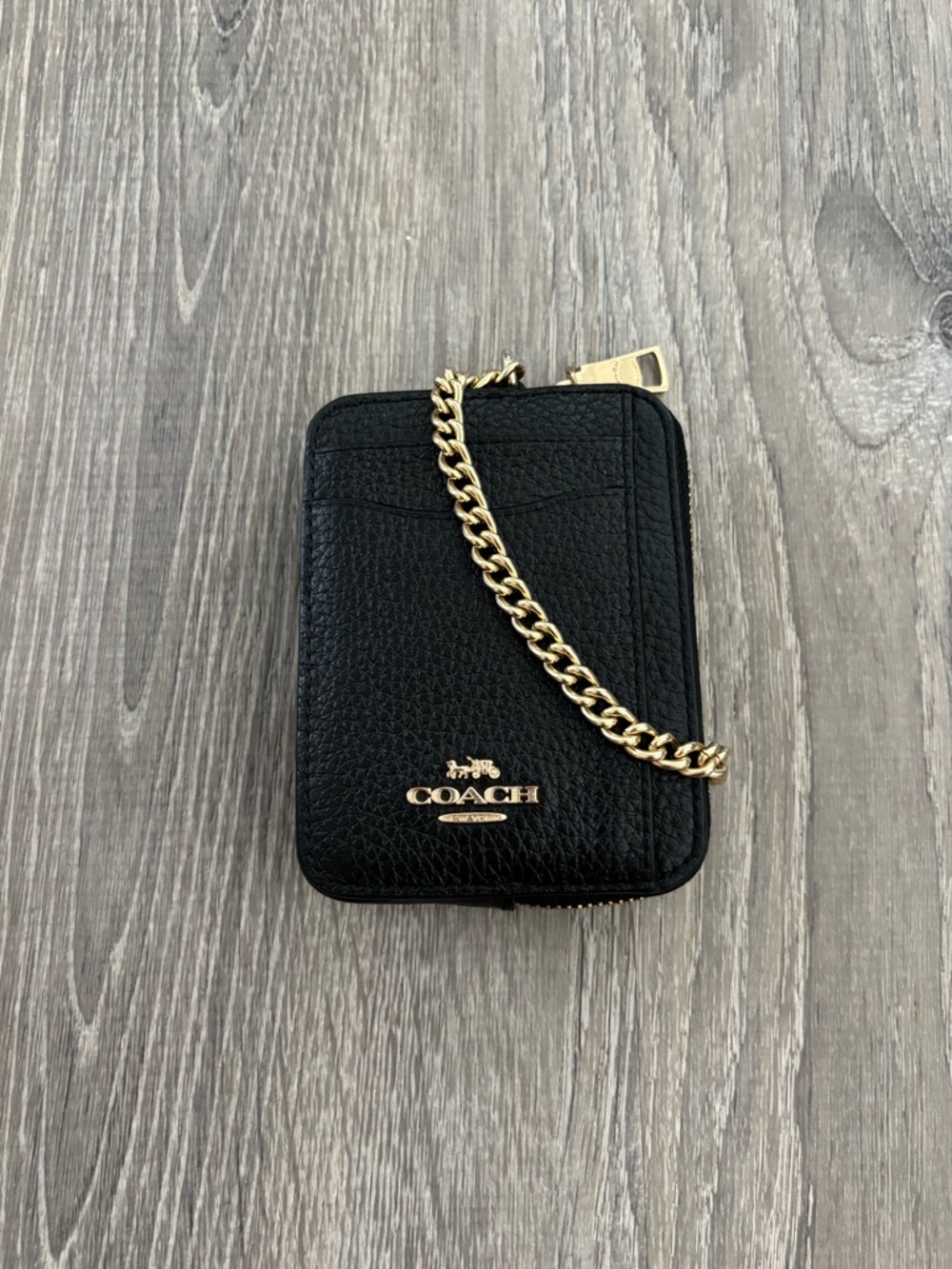 Coach Black Zip Card Case Wallet In Signature Canvas